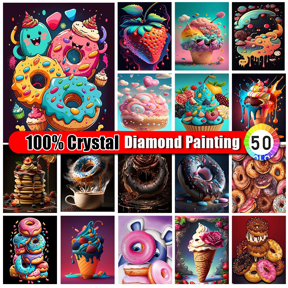 

Merdika 100% Crystal Diamond Painting Ice Cream Colorful 5d Diamond Embroidery Cartoon Mosaic Rhinestone Picture Needlework Gift
