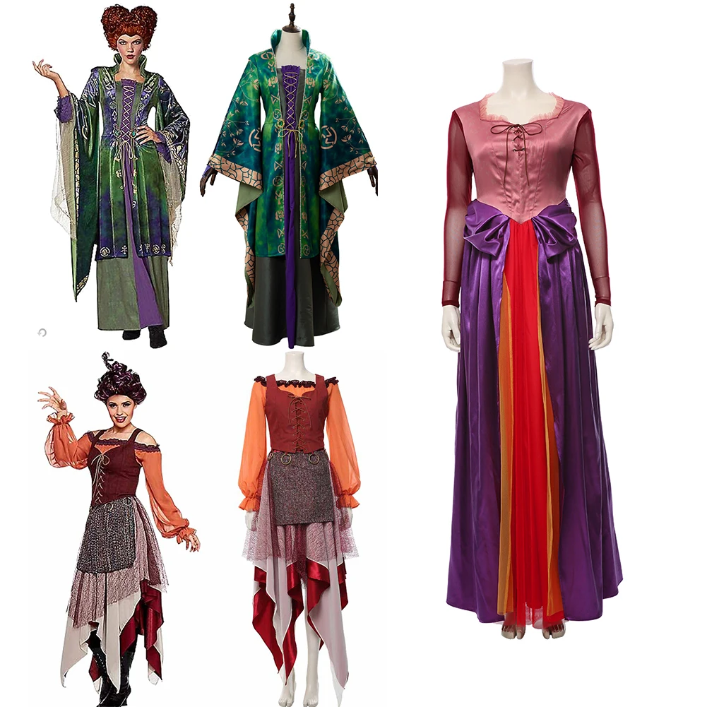 

Hocus Cosplay Halloween Costume Sarah Mary Winifred Sanderson Witch Dress Adult Women Long Sleeve Cosplay Tunic Dress