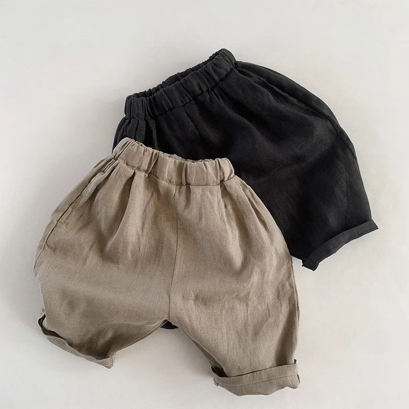 

Шорты хлопковые льняные однотонные для мальчиков и девочек 1-6 лет