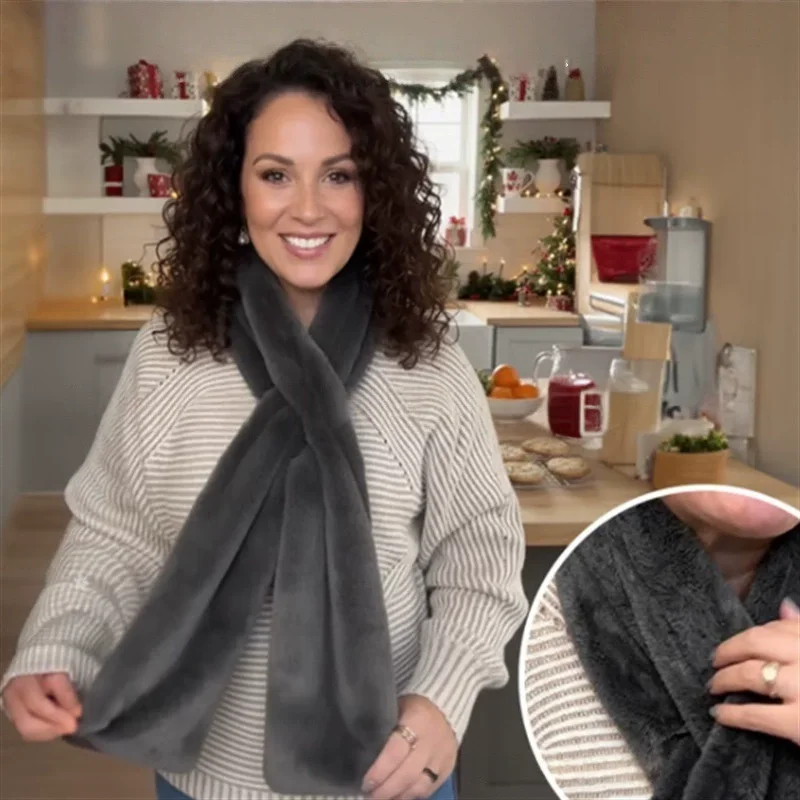 Winter Furry Scarf with Hidden Zipper Pocket Soft Comfortable Neck Protector Keep Warm Scarf Travel Scarf Solid Color Neck Wrap - Image 2