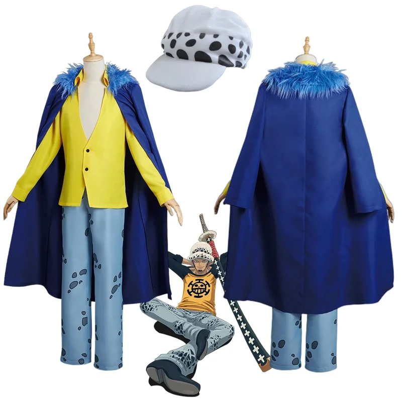 

Hot Anime ONE PIECE Trafalgar D Water Law Coat Pants Cloak Cosplay Costume Adult Sets Halloween Carnival Performance Uniform Set