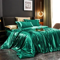 Parure de lit en soie unie, avec housse de couette, drap et taies d'oreiller, de luxe, en Satin, simple, Double, King, Queen, taille Double 4
