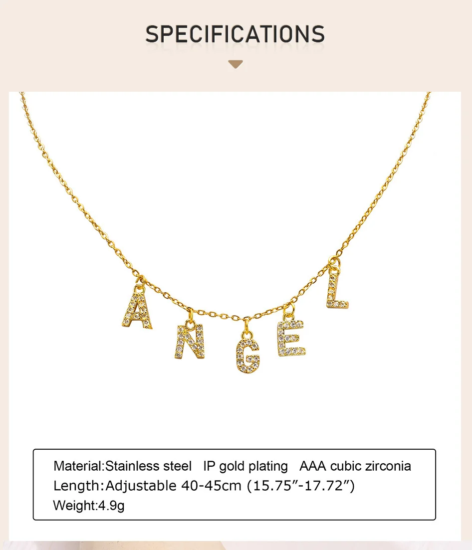 Personalized Initial Name Necklace Stainless Steel Women Alphabet Letter Pendant