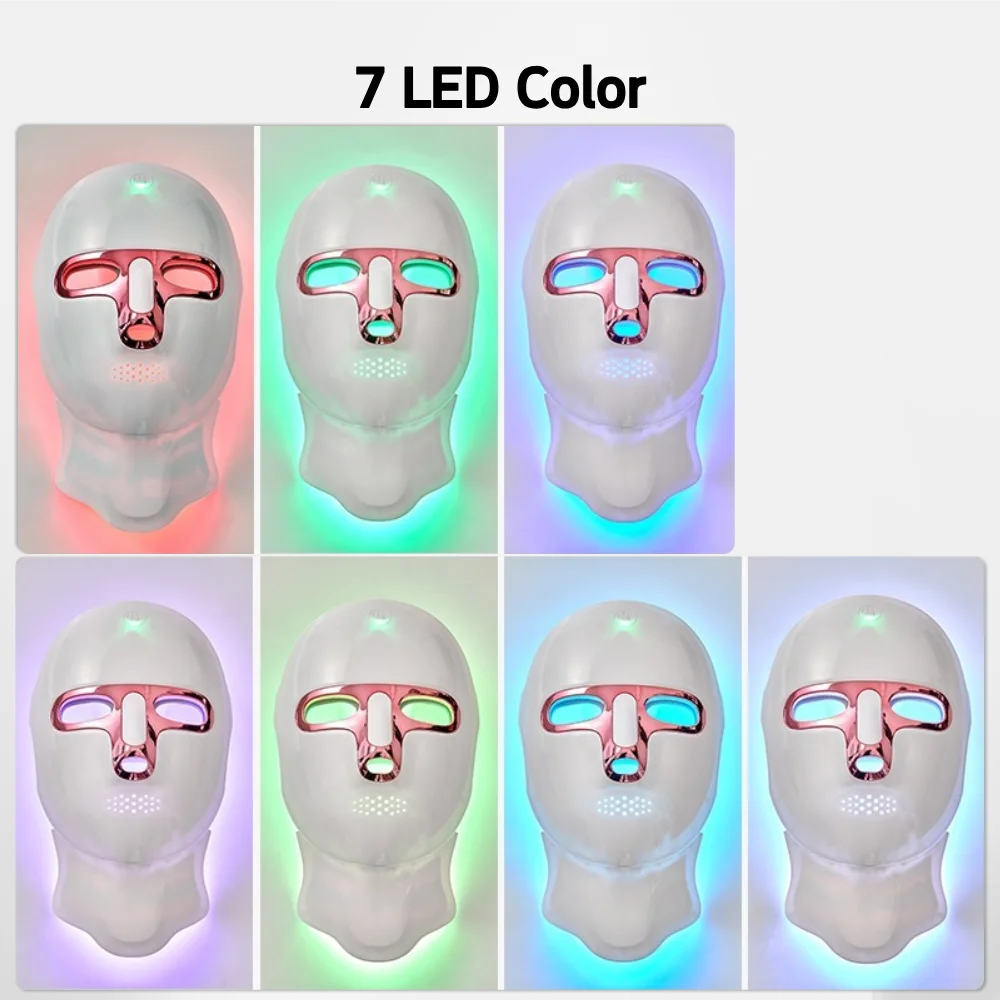 LED Facial Mask Face and Neck 7-1 Colors Light Therapy Skin Beauty Red Light Facial Mask Wireless Rechargeable at Home Use led facial mask