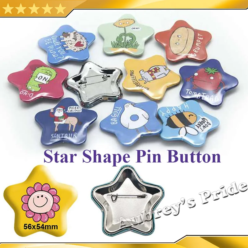 N3 Star Shape 56x54mm Badge Button Maker Machine +100 Sets Metal Pinback Supplies + Mould + Stand Cutter