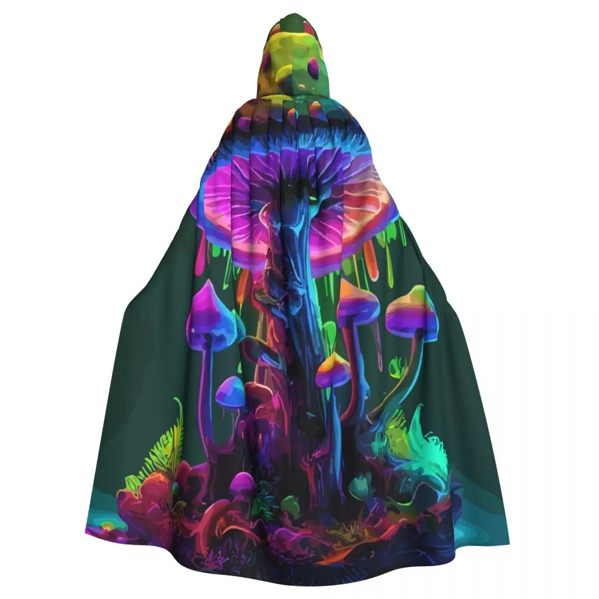 

Adult Cloak Cape Hooded Psychedelic Magic Mushrooms Medieval Costume Witch Wicca Vampire Elf Purim Carnival Party