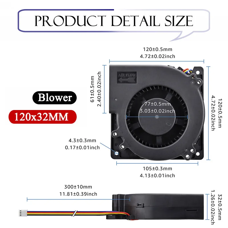 Gdestime-ventilador Portátil Industrial de Bola Dupla Ventilador Turbo Cooler dc 5v 12v 24v 48v 120x120x32 mm 120 mm 12032b 1pc - Imagem 6