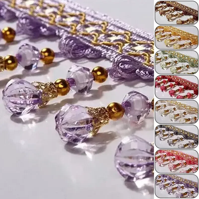 12 metri/lotto Nastro con frange e nappe, decorazione in pizzo con perline di cristallo per cucito, accessori per tende, decorazioni fai da te, forniture per cucito - immagine 3
