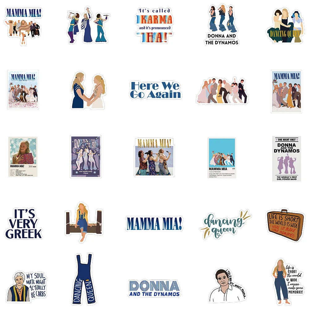 10/30/50pcs Movie Mamma Mia! Stickers for Laptop Skateboard Water Bottle Waterproof Graffiti Stickers Vinyl Decals Kids Toy Kids