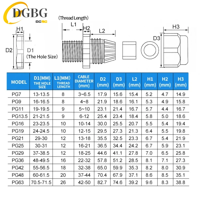 10Pcs Waterproof Cable Gland Cable entry IP68 PG7 for 3-6.5mm PG9 PG11 PG13.5 PG16 PG19/21 White Black Nylon Plastic Connector