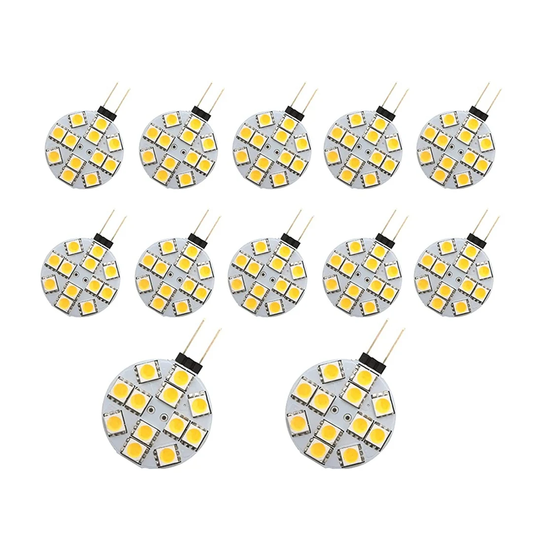 

12PCS G4 Puck Lights LED Bulbs Side Pin Base Round G4 5050 12SMD LED RV Camper Light Home Reading Light, Warm White