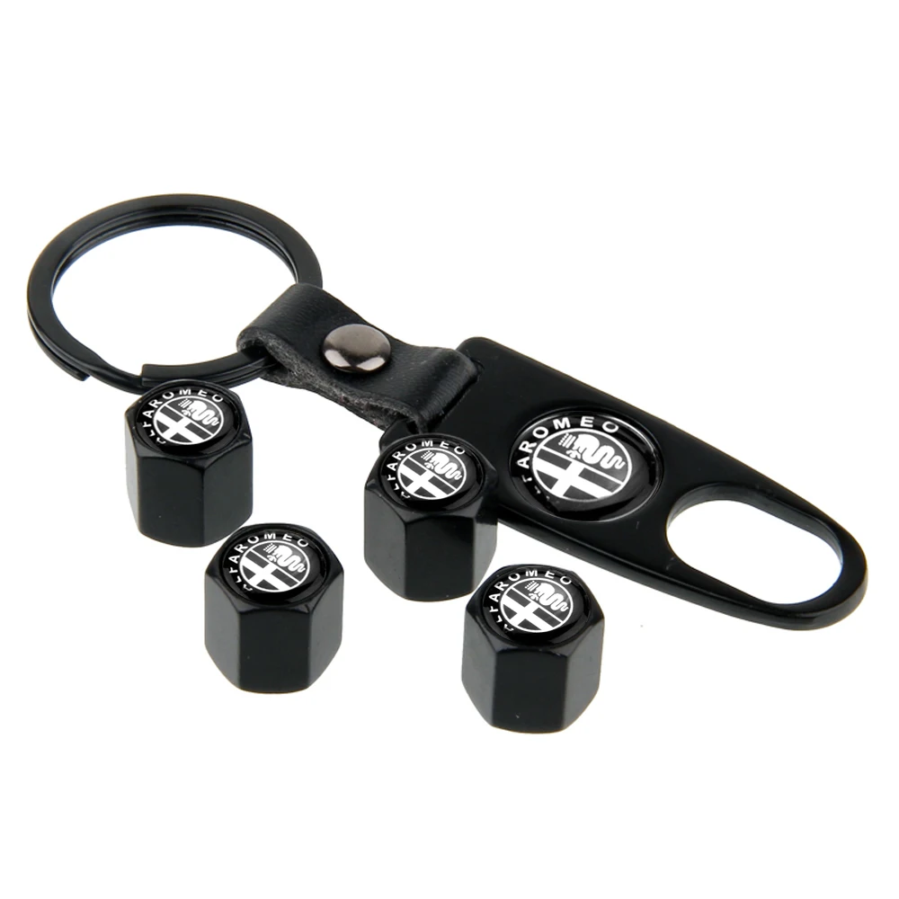 Elegant 4PCS Car Tire Valve Caps with Keychain Decoration - Premium Auto Accessories Collection
