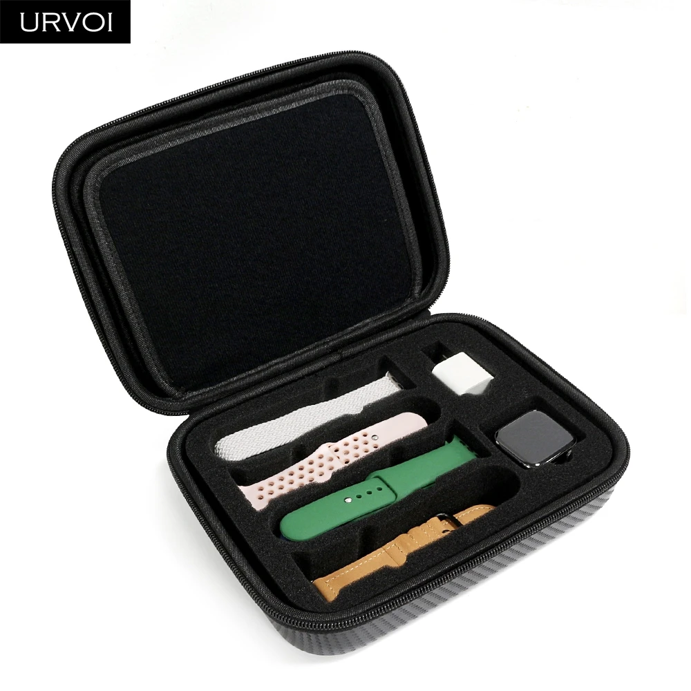 URVOI Watch Band Portfolio for Apple Watch band Carbon fiber grain nylon box strap storage bag displays velvet inner collection