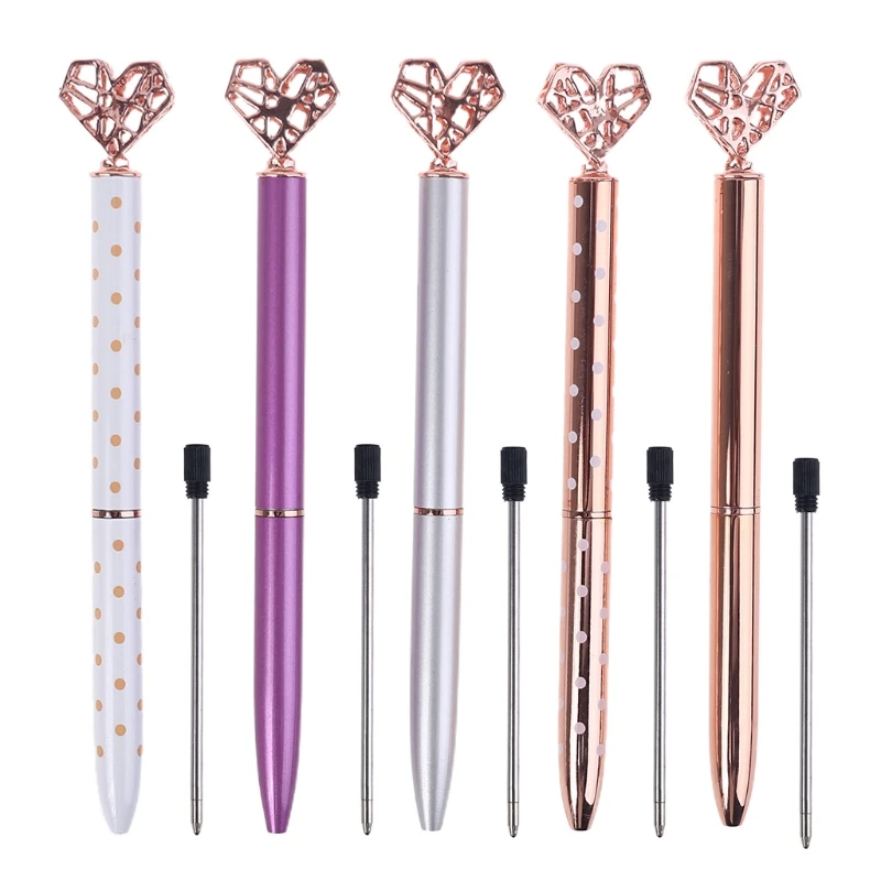 

Ballpoint Pens Twist Comfortable Writing Metal Heart Shaped Roller Pen Black Ink for Kids Girls Children Students Gift