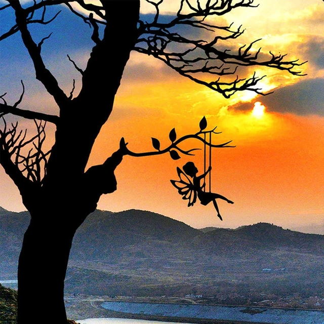 Kreatív Lengő Pillangó Tündérek Fémszobor Művészet Sziluett Fa Függő Dekoráció Kültéri Kerti Hátsó Udvarok - Image 2