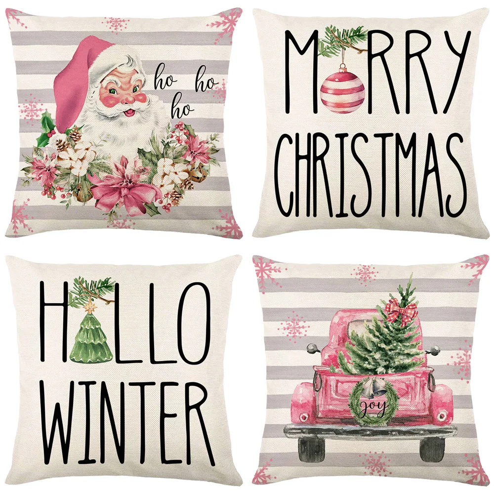 

Christmas Decorative Pillow Cover 45x45cm Linen Throw Pillowcase Christmas Decorations Home Cushion Cover for Sofa