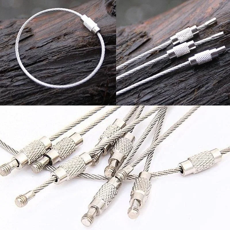 10PCS Stainless Steel Wire Keychain Cable Key Ring Outdoor Hiking Camping