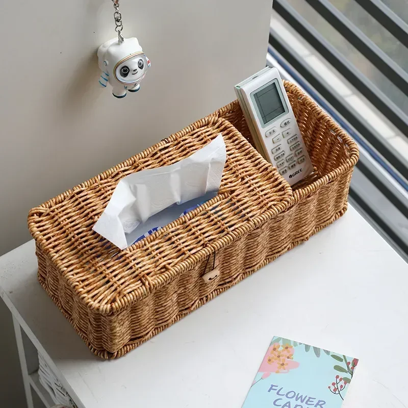 

Desk Basket Holder Napkin Towel Facial Storage Rattan Dispenser Hand-woven Cover Case Tissue Box Paper Removable Wicker