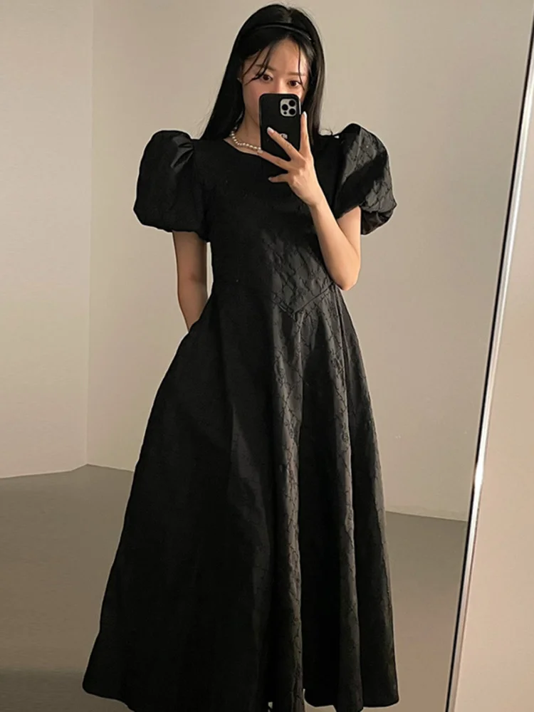 

Women Korean Jacquard Elegant Dresses 2023 Summer New Tide Puff Sleeve Long Dresses Fashion Gentle Temperament Vestidos Y212