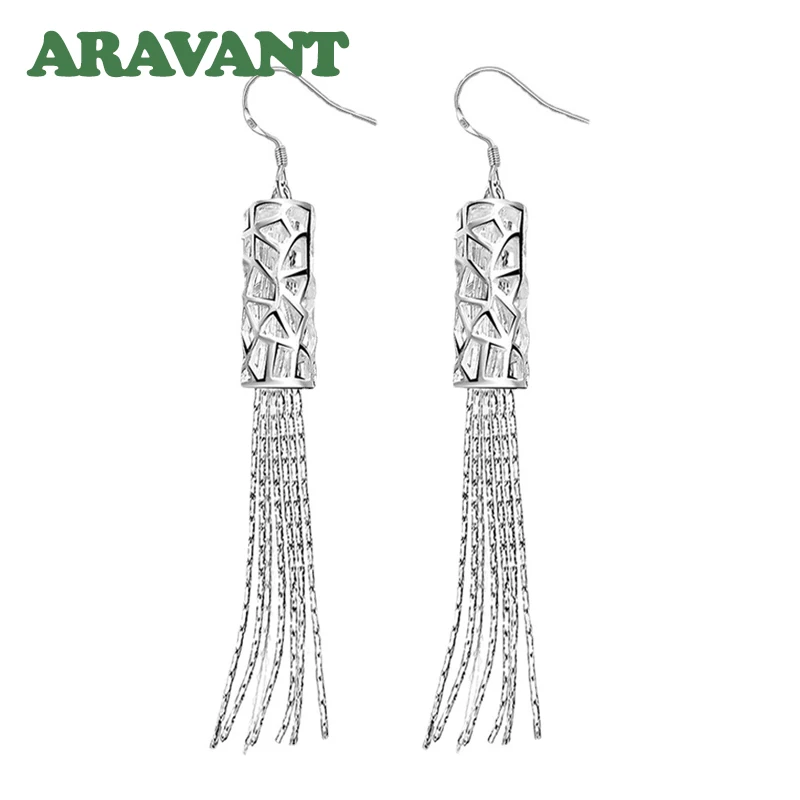 Aravant 925 Silver Long Tassels Drop Earring Women Girls Fashion Jewelry