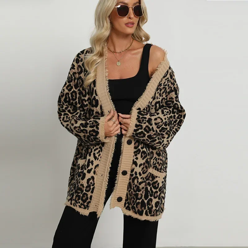 Spliced Leopard Loose Knit Cardigan main image 0