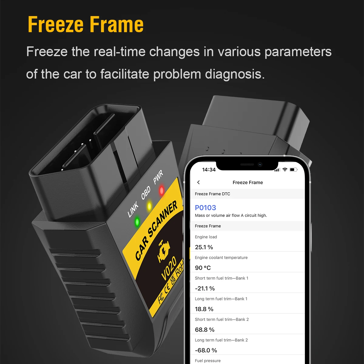 V020 Elm327 Bluetooth OBD2 Scanner for IOS/Android/PC ELM 327 Code Reader Clear Error Engine Car Fault Diagnostis Tool 4