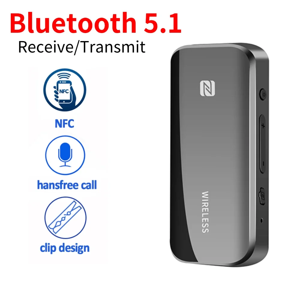 

Bluetooth 5.1 Transmitter Receiver NFC TF Card Wireless Adapter Dongle 3.5mm AUX Handsfree for TV PC Headphones Car HIFI Audio