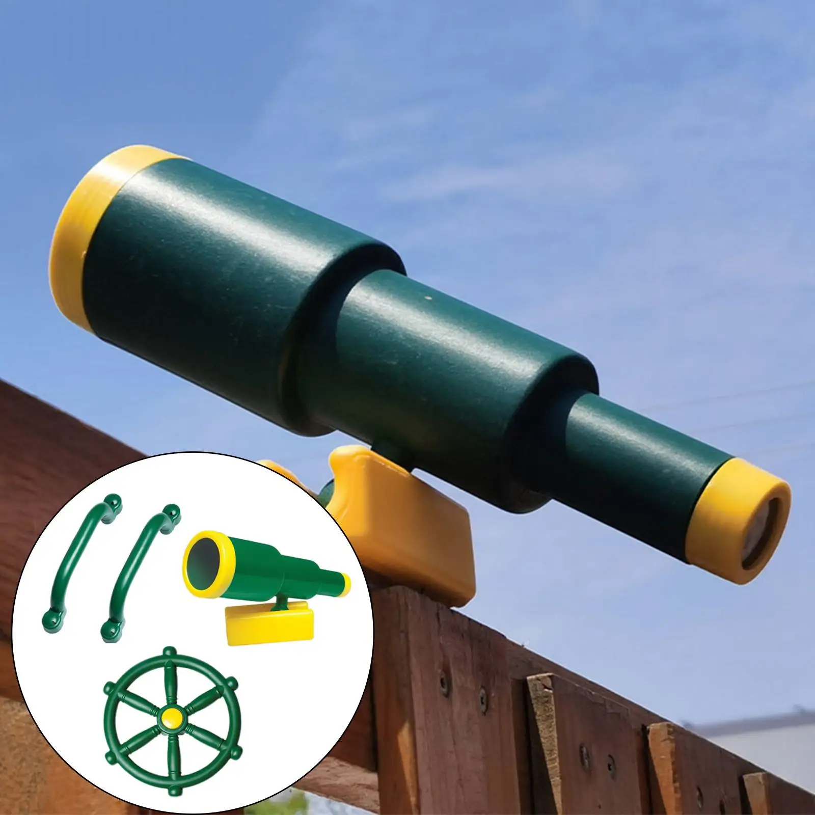 4x Playground Equipment Set Active Outdoor Play Kids Pirate Telescope Steering Wheel & Safety Handle Bars for Gym Boys & Girls 5