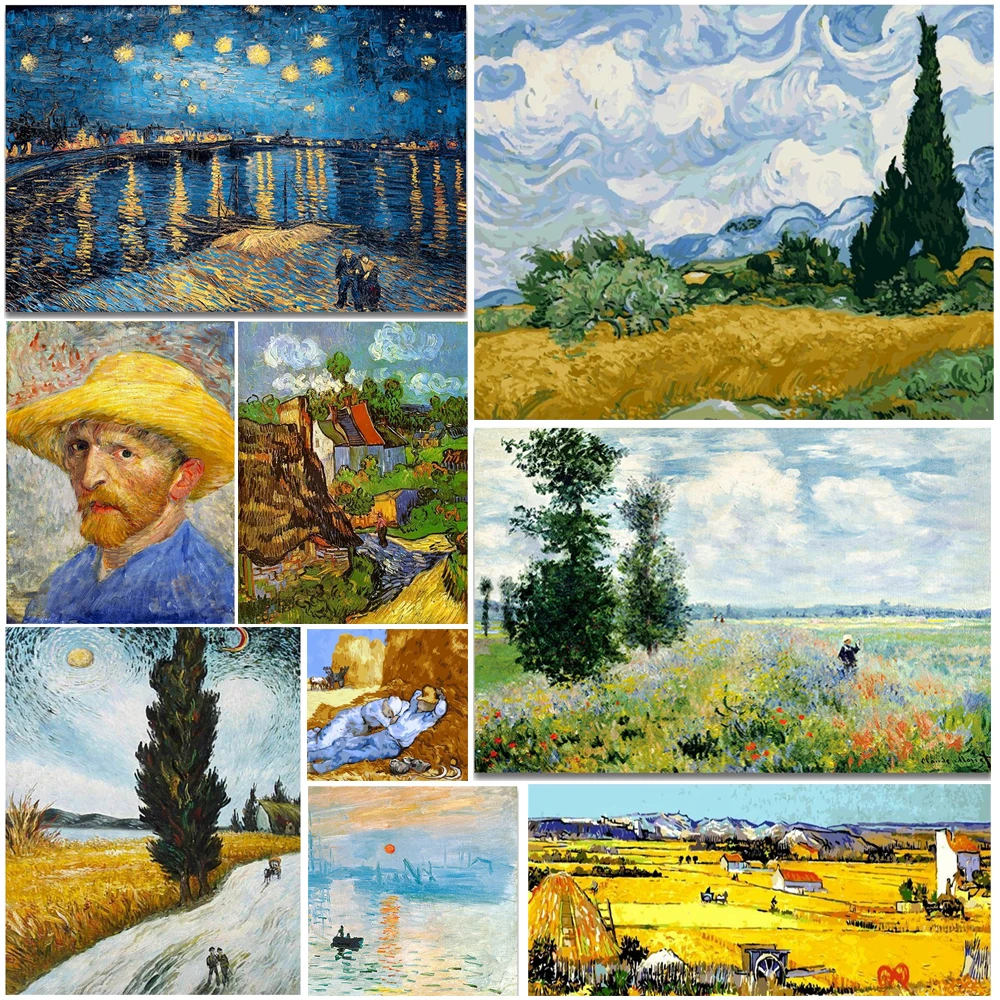Famous Artist Van Gogh Starry Sky Iris Flower Sunrise Landscape DIY 11CT Cross Stitch Embroidery Kits