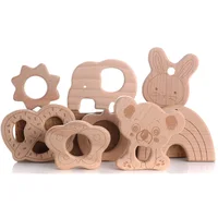 1Pcs Wooden Rodent Teethers Baby Cartoon Animals Rainbow Ice Cream Beech Teether Pendant For Baby Pacifier Chain Nurse Gifts Toy 2