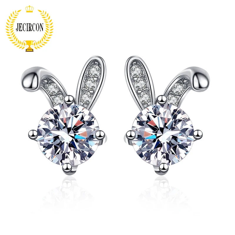 

JECIRCON 0.5 Carat Moissanite Earrings for Women Exquisite Small Bunny Ear Studs 925 Sterling Silver Summer Fashion Ear Jewelry