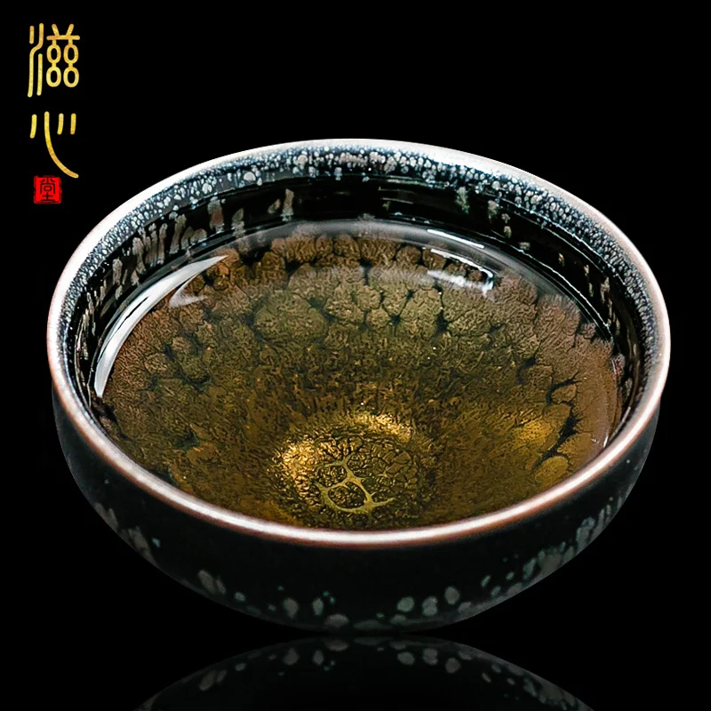 

Zixin Tang Luoning Butterfly Love Flower Oil Dropping Jianzhan Handmade Black Glazed Silver Spotted Sky Eye Cup Large Tea