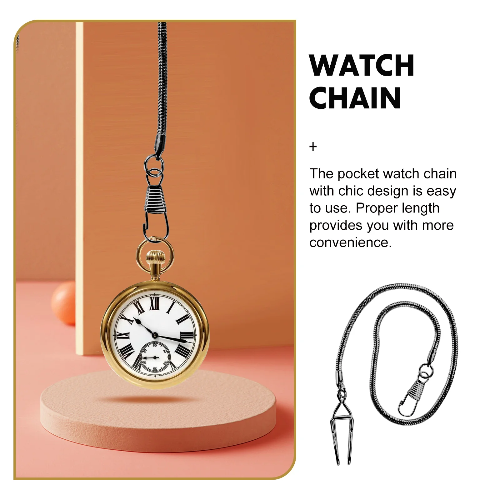 Stainless Steel Chain 14.4cm Men Pocket Watch Retro Chains Clip Watches Alloy Accessories Jewelry Accessories Pocket Watch chain