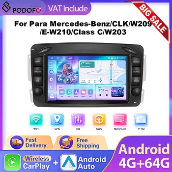 Podofo 4+64G Android Stereo 7'' HD Pantalla Táctil Radio para Auto CarPlay GPS WIFI Reproductor Multimedia para Mercedes Benz CLK W209 C209 W168 W203 W463 W639 Vito Viano 1998-2006 Estéreo para Auto 1