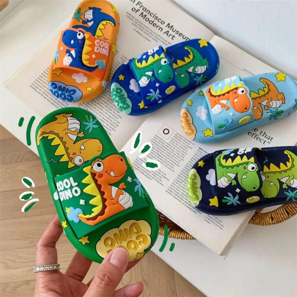 Cartoon Cute Dinosaur Slippers Platform Anti Slip Cartoon Animal Slippers EVA Solid Color Children's Bathroom Sandals Girls