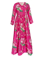 Plus size  Europe and the United States cross-border  spring and autumn hot sale printed pocket V-neck long sleeve dres - Image 5