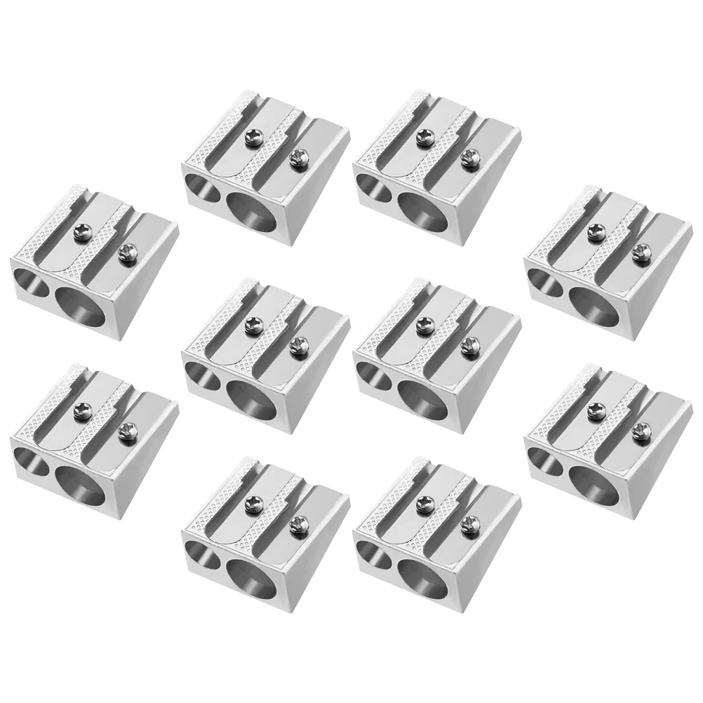 

10 Pcs Double Hole Pencil Sharpener Handheld Mini Sharpeners Bulk Crayon Metal Carpenter