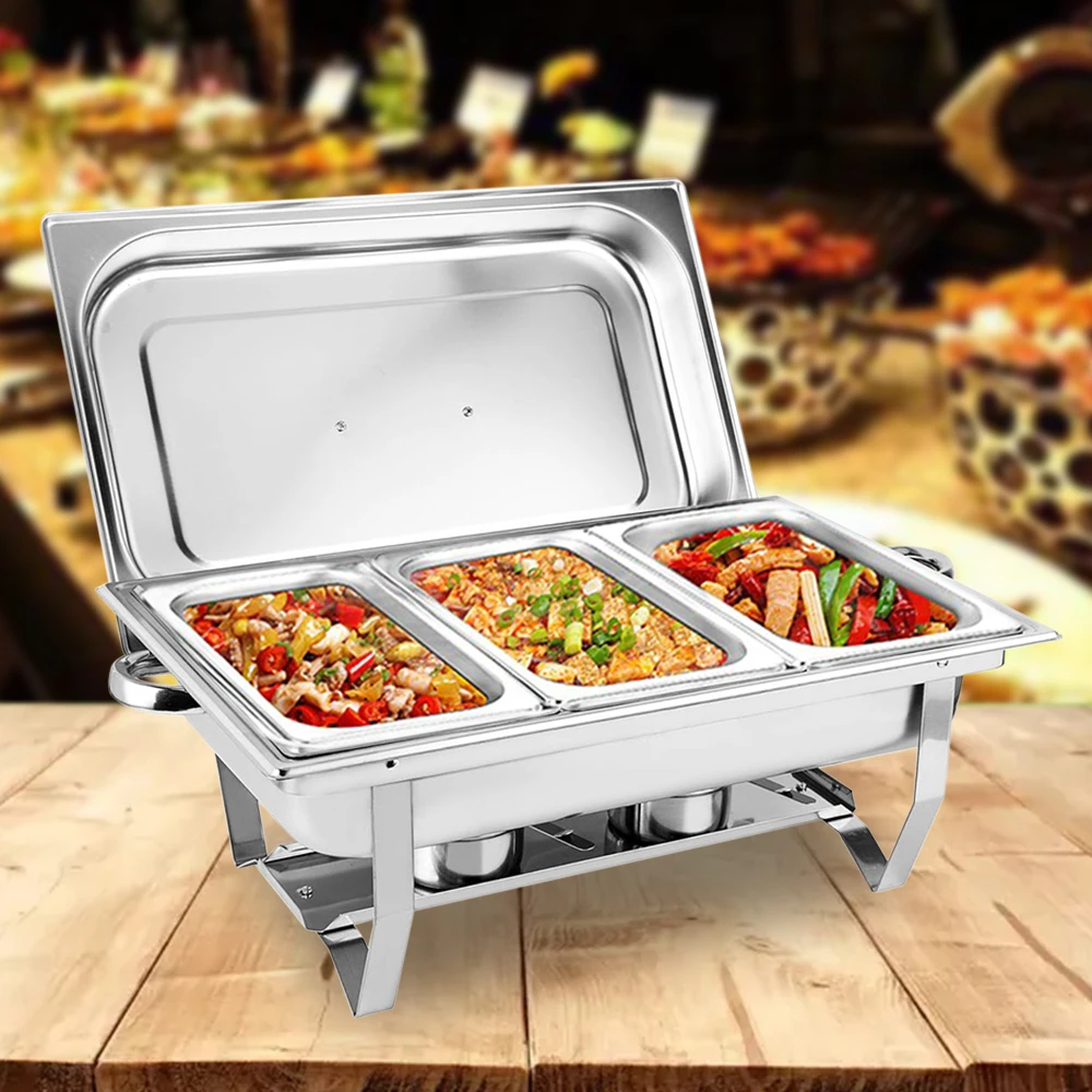 Scaldavivande A 3 Pentole Set Da Buffet In Acciaio Inossidabile Scaldavivande Per Catering Con Coperchio