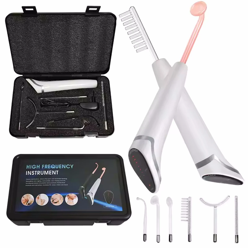 6 IN 1 Electrotherapy Skin Care Tool High Frequency Electrode Wand w/Neon Glass Tube Spot Acne Remover Face Hair Salon Beauty Device