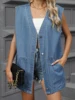 Women's Distressed Denim Jacket Sleeveless V Neck Button Down Vest Casual Summer Tank Top Oversized Jean Coat 4