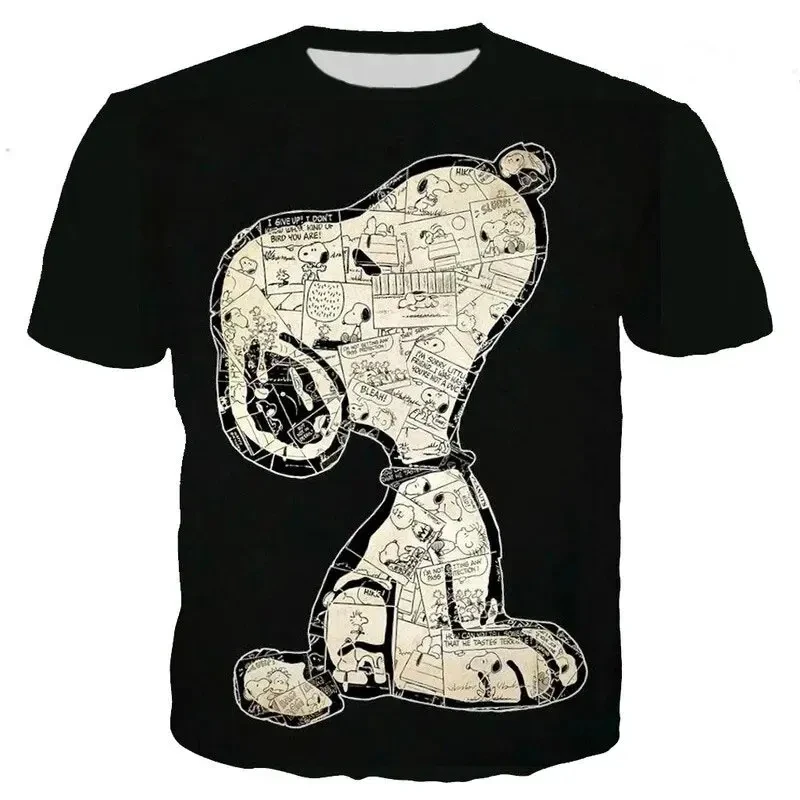 

2024 Summer New Men's 3D Printing PEANUTS Snoopy Round Neck T-shirt Street casual sports top