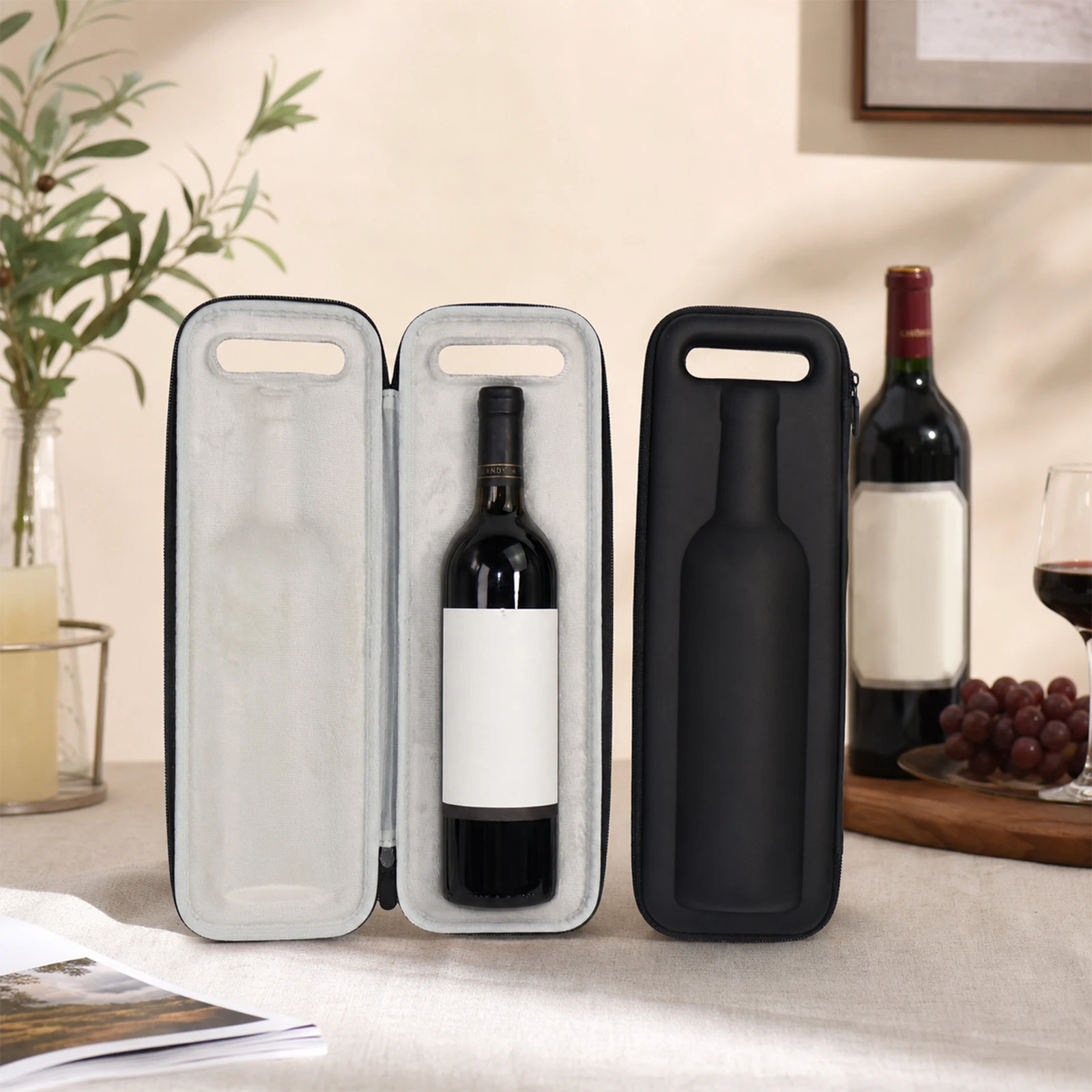 여행용 와인 가방 PU 가죽 보냉 와인병 가방, 대부분의 750ml 병에 적합, 충격 방지 안감, 여행, 피크닉, 해변용
