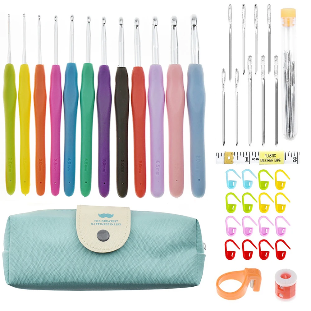 Knitting Tool TPR Silicone Soft Smooth Touch Easy to Operate Comfortable Grip Handle Aluminum Crochets Wool Crochets Hook Tool