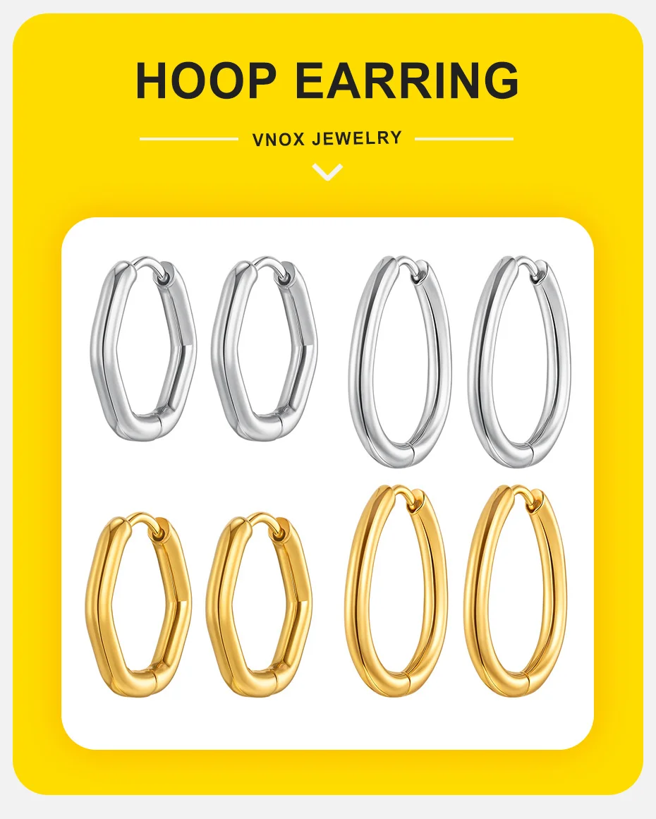 Vnox Geometrische Ohrschnalle, modische Edelstahl-Creolen, Knorpel-Ohrpiercing, Party-Schmuck, Geschenke für Frauen und Mädchen – Detail 1
