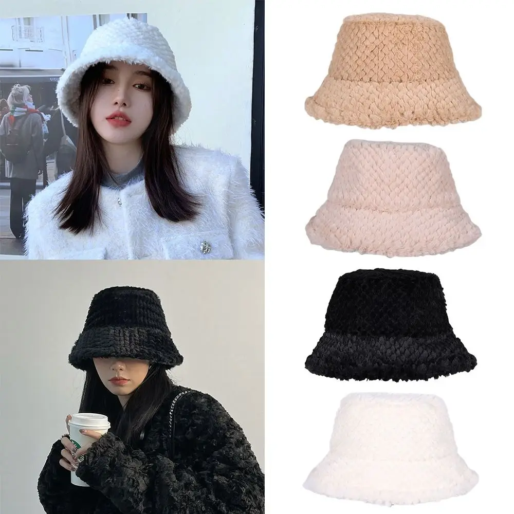 

Women's Plush Bucket Hat Winter Warm Korean Soft Fashion Versatile Cap Casual Basin Hat Youth Outdoor Foldable Fisherman Hat