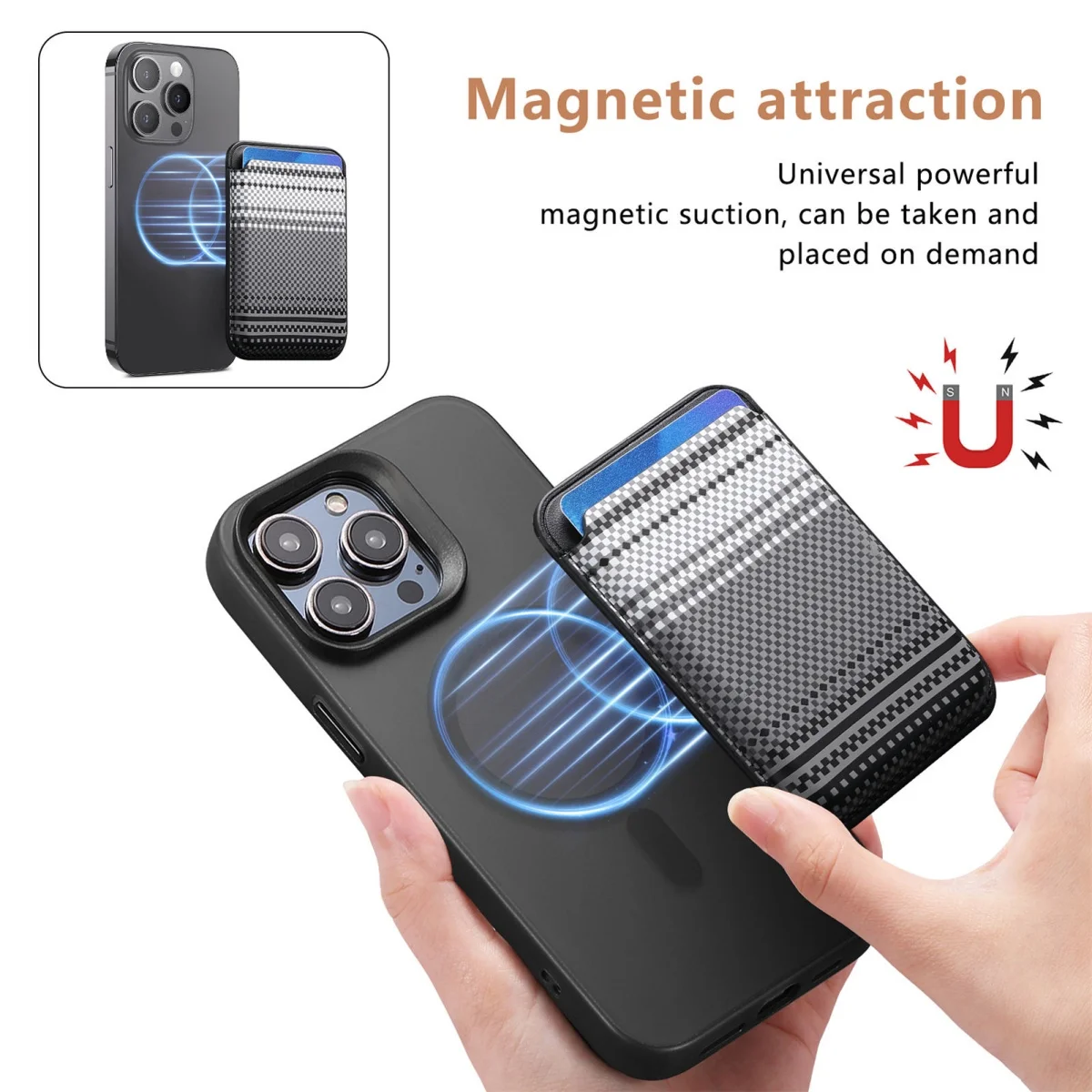 Enhanced Carbon Fiber Leather Magnetic Wallet Card Holder with Photo Pocket Cover
