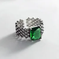 Original Jewelry Retro Green Crystal Thai Silver Ladies Ring For Women Christmas Gifts No Fade