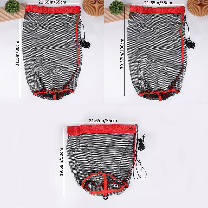 Fish Landing Net,Fishing Catching Collection Bag With Drawstring Portable Folding Thickening Small Grid Mesh Bag Fishing Gear
