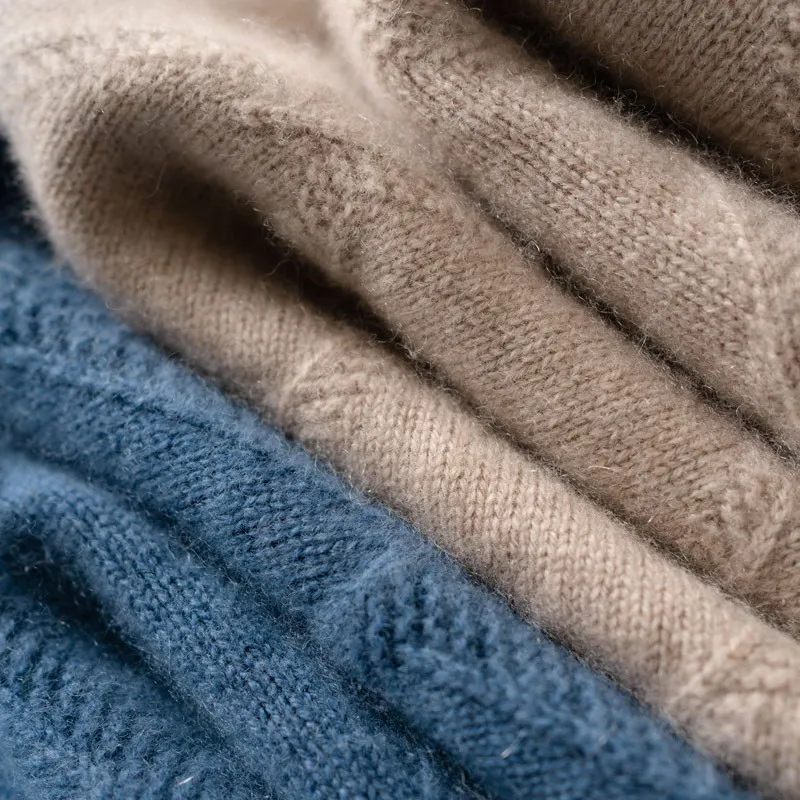 Cashmere Sweater Men's O-Neck Thickened Diamond Sweater Loose Large Casual Knit Backing Winter Wool Sweater 4