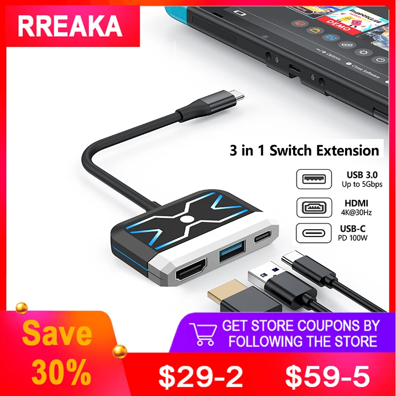 Docking Station Tv Rgb Per Nintendo Switch/Switch Oled, Dock Station Di Ricarica Con Adattatore Hdmi 4K/Porta Usb 2.0/Tipo C Hub Tv Ns